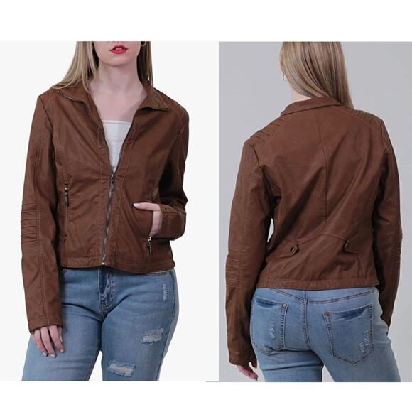 JOUJOU Womens Vegan Leather Moto Jacket - Picture 1 of 10
